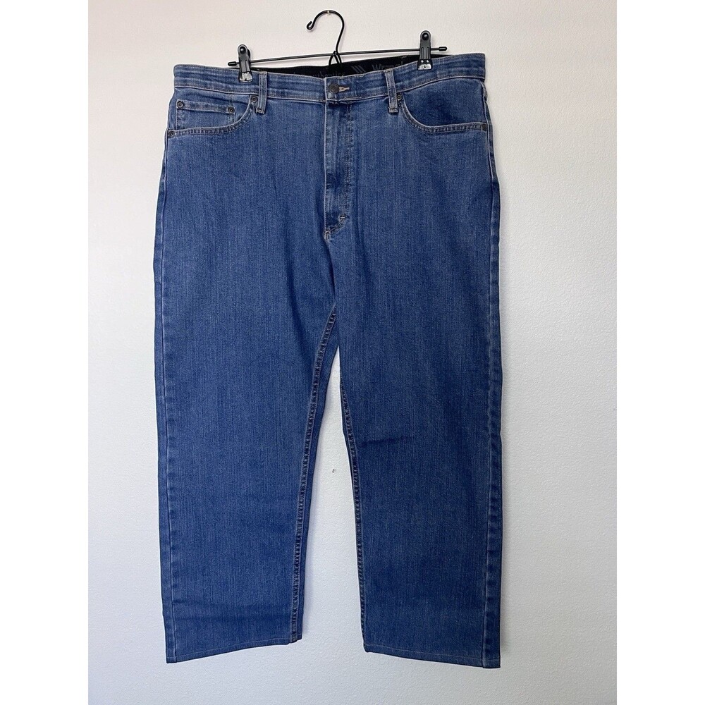 Wrangler Men's Straight Fit Blue Denim Jeans Medium Wash Stretch 38/29